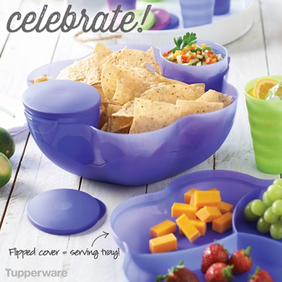 TUPPERWARE Holiday Sparkling chip and dip bowl serving tray set Burgundy - Picture 11 of 16